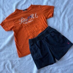 Polo Ralph Lauren Orange T-shirt with Matching Navy Blue Cotton Shorts Size 3T
